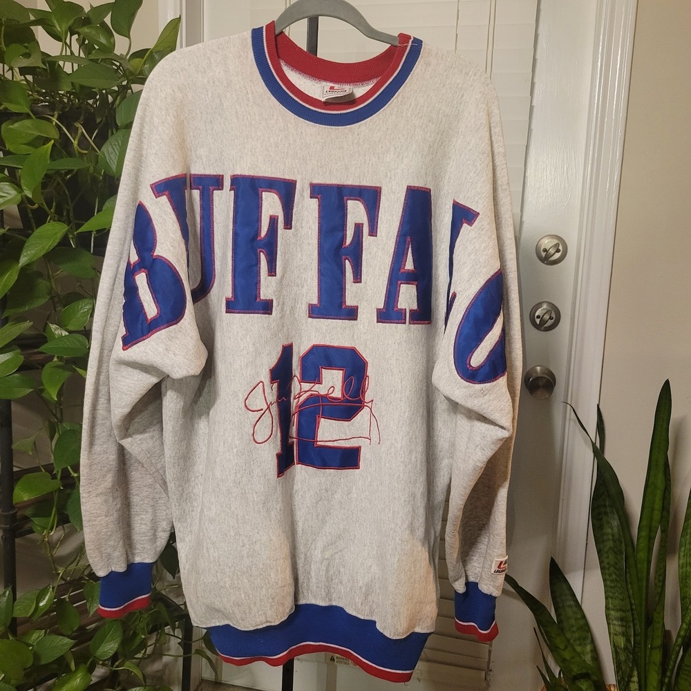 VTG LEGENDS BUFFALO BILLS JIM KELLY #12 HUGE LOGO XXL TALL CREWNECK SWEATSHIRT